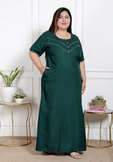 Green  Solid Plus Size Nightgown – Comfortable Sleepwear for Women